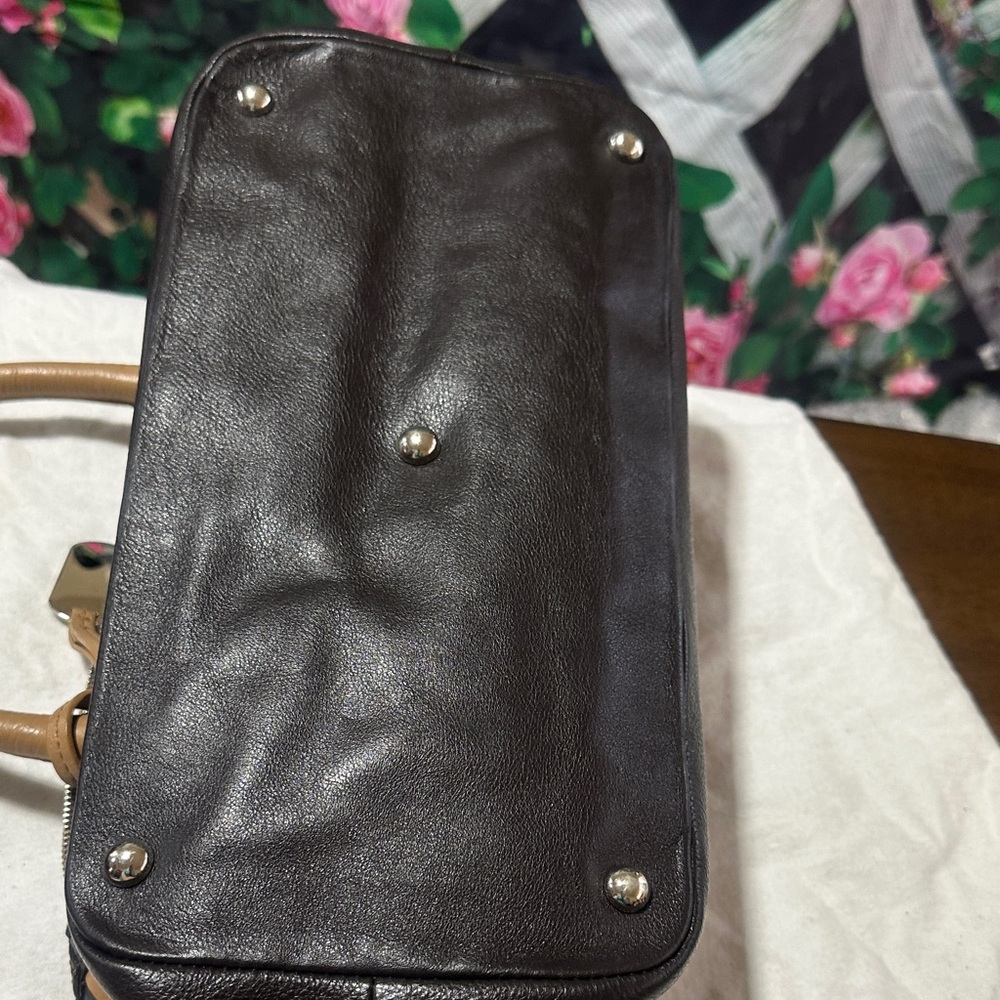 FURLA Two-Tone Leather Satchel Bag - Black & Tan - Picture 13 of 15